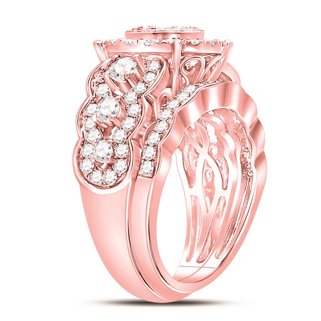 14k Rose Gold Round Diamond Vintage Bridal Wedding Ring Set 2 Ctw