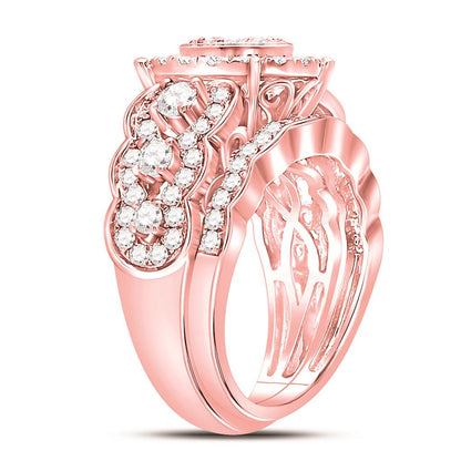 14k Rose Gold Round Diamond Vintage Bridal Wedding Ring Set 2 Ctw