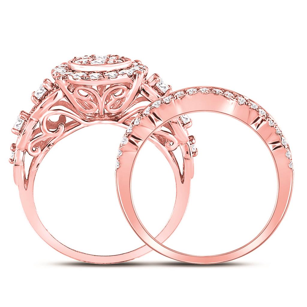 14k Rose Gold Round Diamond Vintage Bridal Wedding Ring Set 2 Ctw