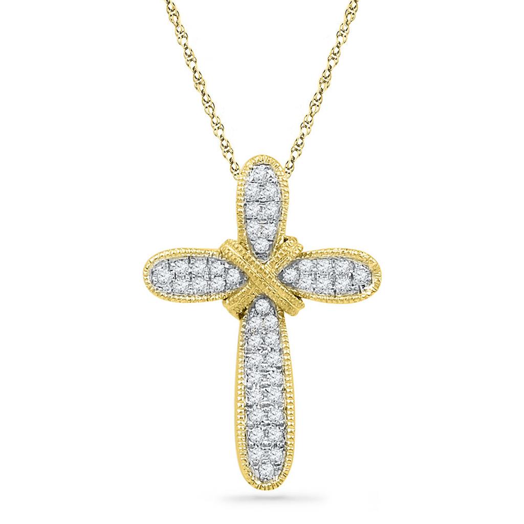 10k Yellow Gold Round Diamond Cross Pendant 1/6 Cttw