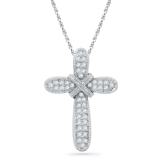 14k White Gold Round Diamond Cross Pendant 1/6 Cttw