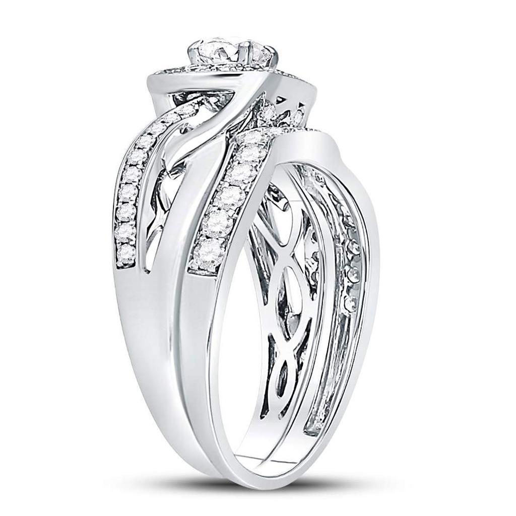 14k White Gold Round Diamond Bridal Wedding Ring Set 1 Cttw
