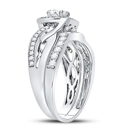 14k White Gold Round Diamond Bridal Wedding Ring Set 1 Cttw