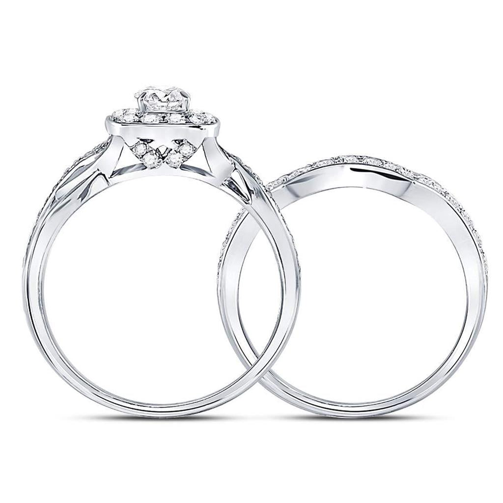 14k White Gold Round Diamond Bridal Wedding Ring Set 1 Cttw