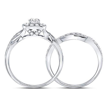 14k White Gold Round Diamond Bridal Wedding Ring Set 1 Cttw