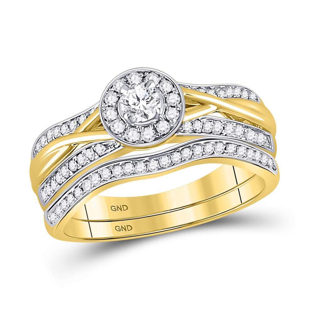 10k Yellow Gold Round Diamond Bridal Wedding Ring Set 1/2 Cttw