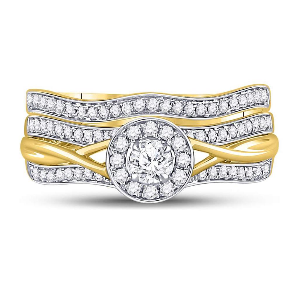 10k Yellow Gold Round Diamond Bridal Wedding Ring Set 1/2 Cttw
