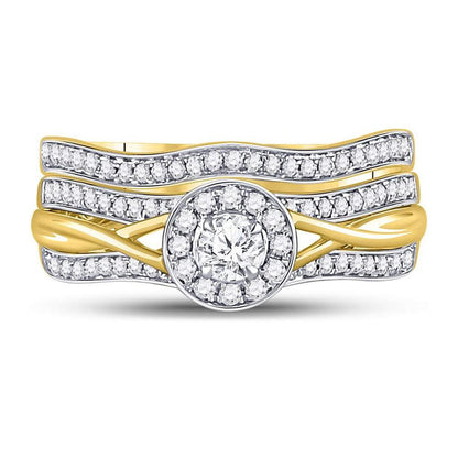 10k Yellow Gold Round Diamond Bridal Wedding Ring Set 1/2 Cttw