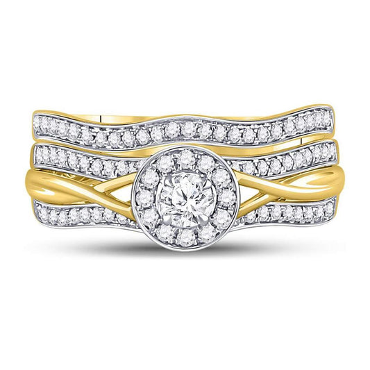 10k Yellow Gold Round Diamond Bridal Wedding Ring Set 1/2 Cttw