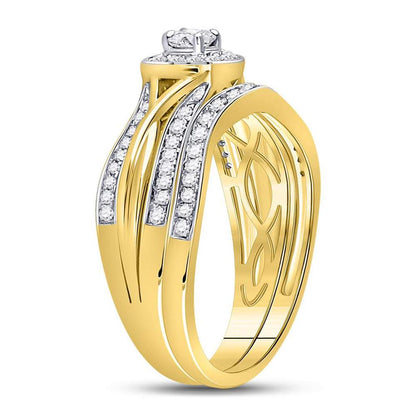 10k Yellow Gold Round Diamond Bridal Wedding Ring Set 1/2 Cttw