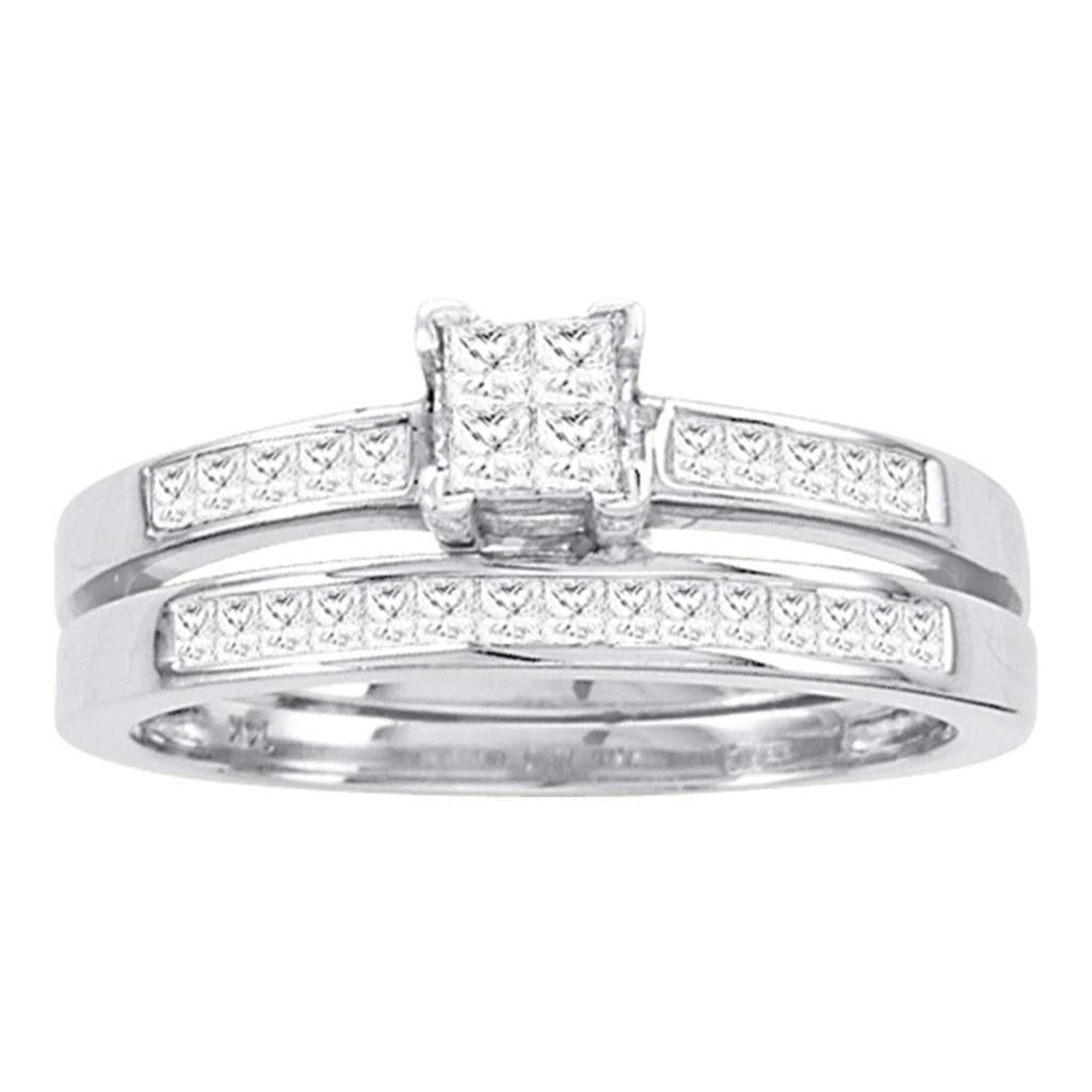 14k White Gold Princess Diamond Bridal Wedding Ring Set 1/2 Cttw