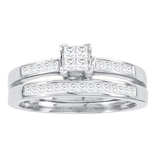 14k White Gold Princess Diamond Bridal Wedding Ring Set 1/2 Cttw