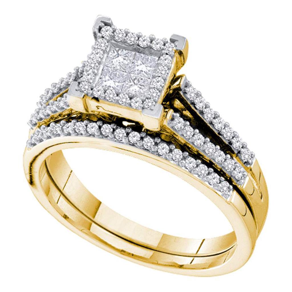 14k Yellow Gold Princess Diamond Bridal Wedding Ring Set 1/2 Cttw