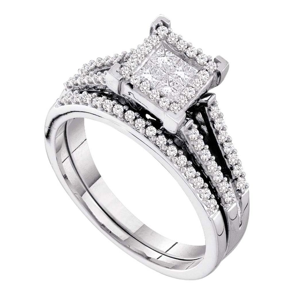 14k White Gold Princess Diamond Bridal Wedding Ring Set 1/2 Cttw