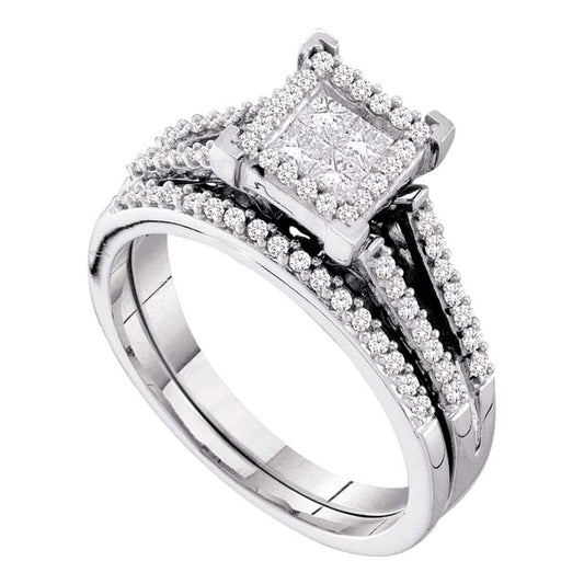 14k White Gold Princess Diamond Bridal Wedding Ring Set 1/2 Cttw