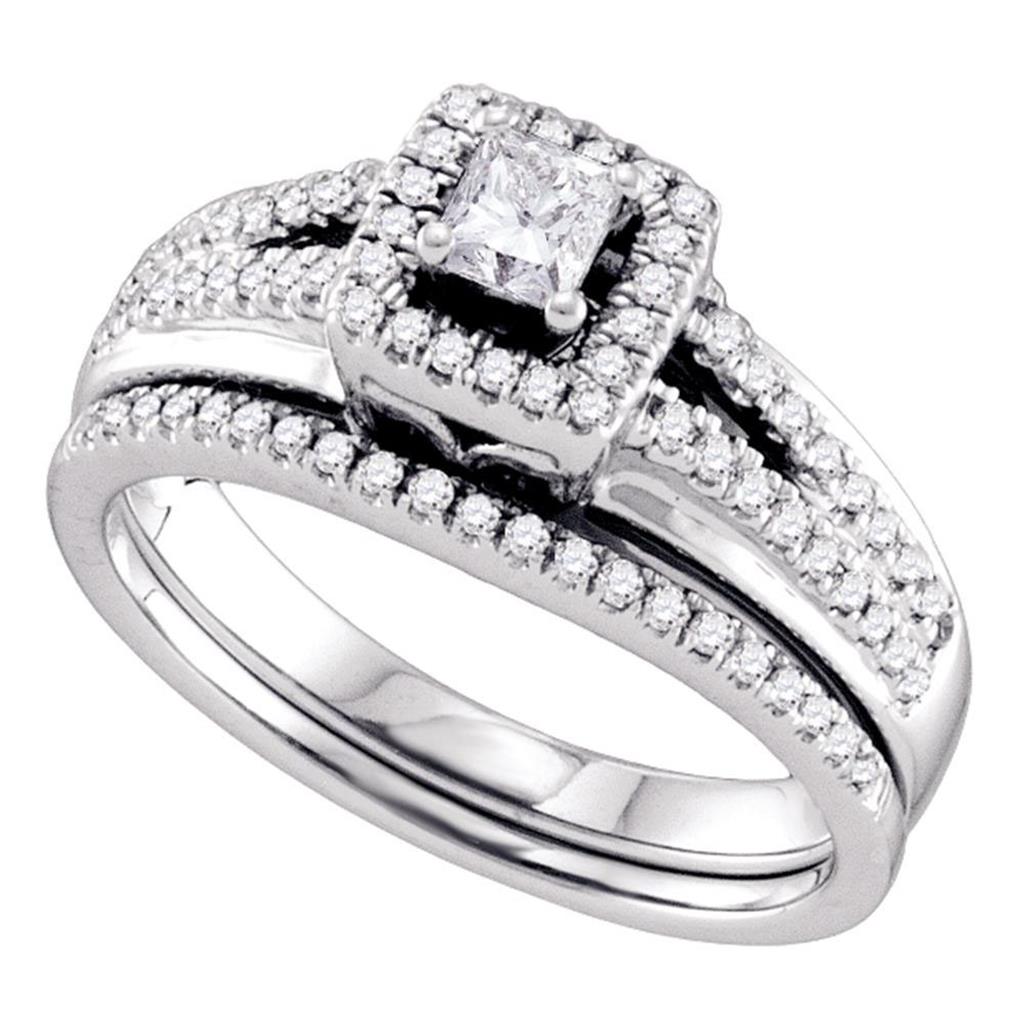 14k White Gold Princess Diamond Bridal Wedding Ring Set 1/2 Cttw