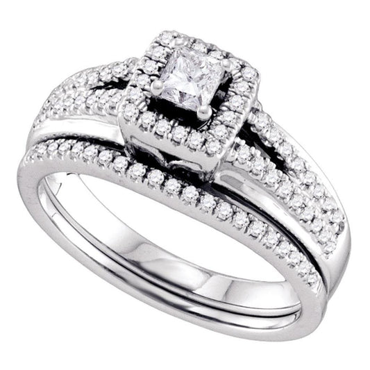 14k White Gold Princess Diamond Bridal Wedding Ring Set 1/2 Cttw
