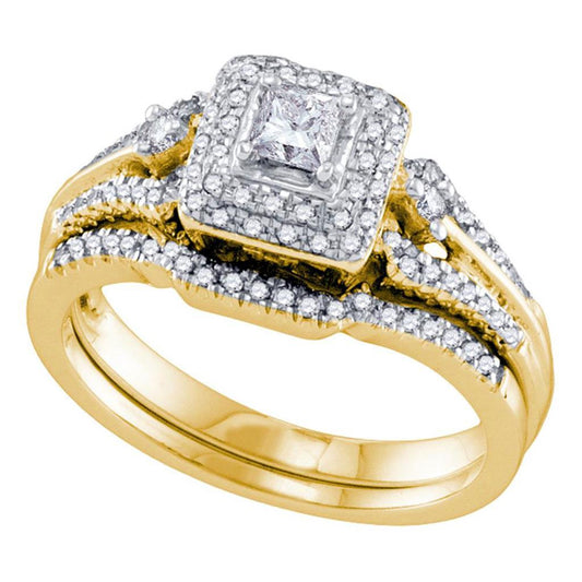 14k Yellow Gold Princess Diamond Bridal Wedding Ring Set 1/2 Cttw (Certified)