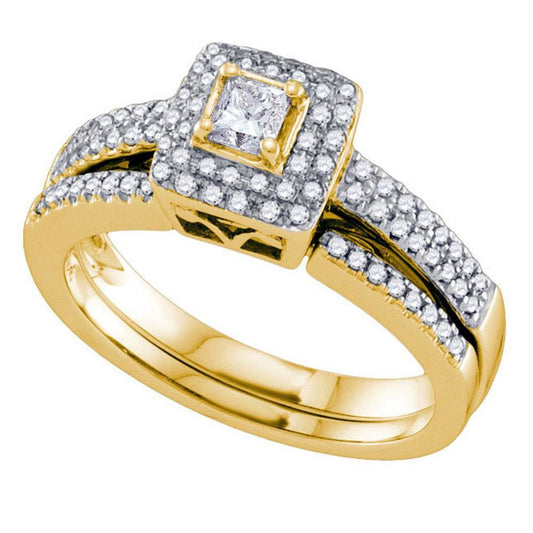 14k Yellow Gold Princess Diamond Bridal Wedding Ring Set 1/2 Cttw