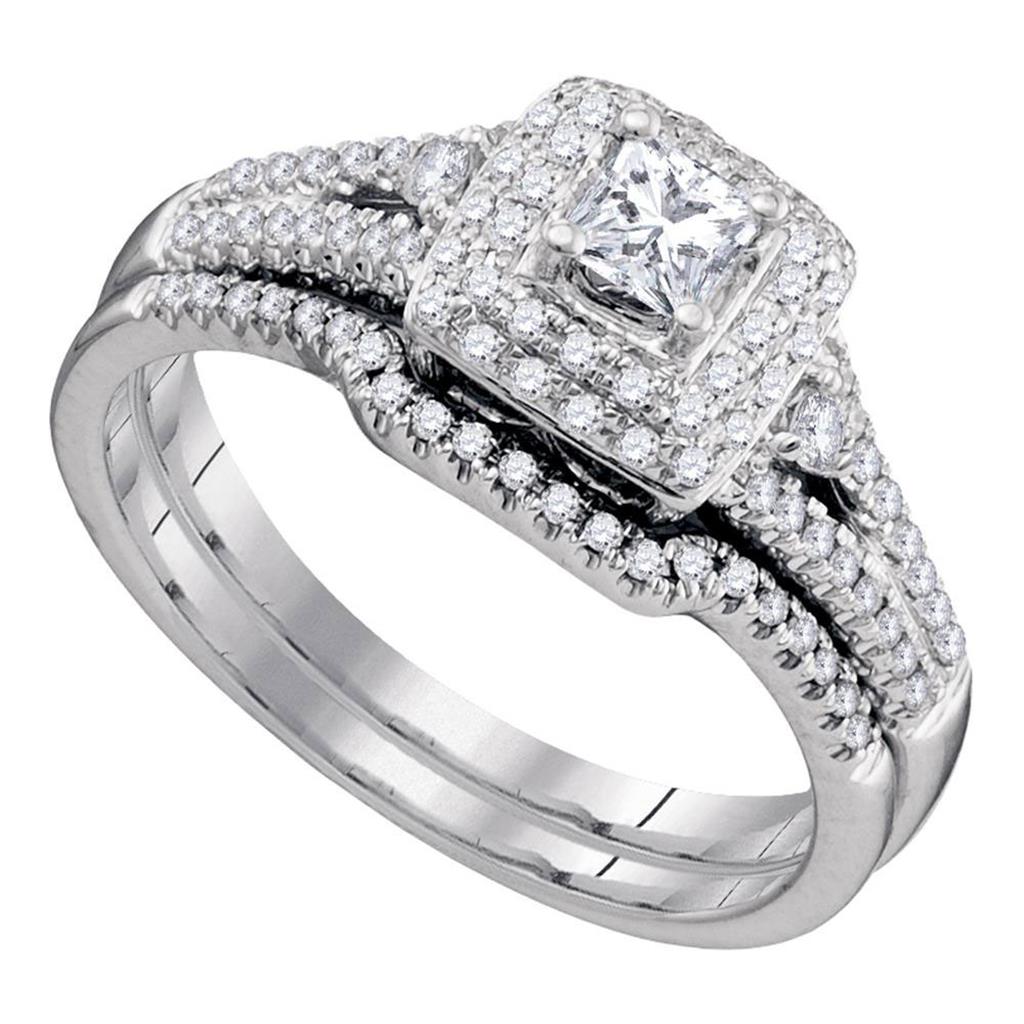 14k White Gold Princess Diamond Bridal Wedding Ring Set 1/2 Cttw
