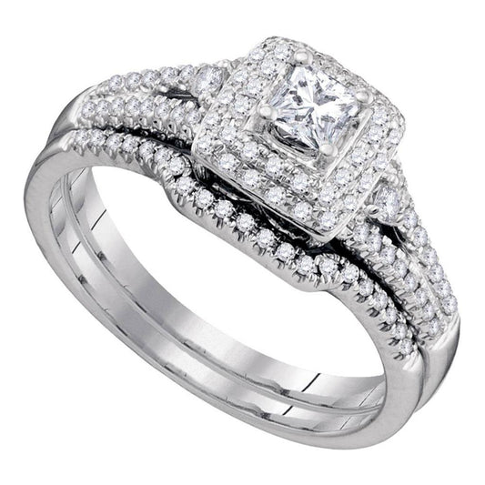 14k White Gold Princess Diamond Bridal Wedding Ring Set 1/2 Cttw