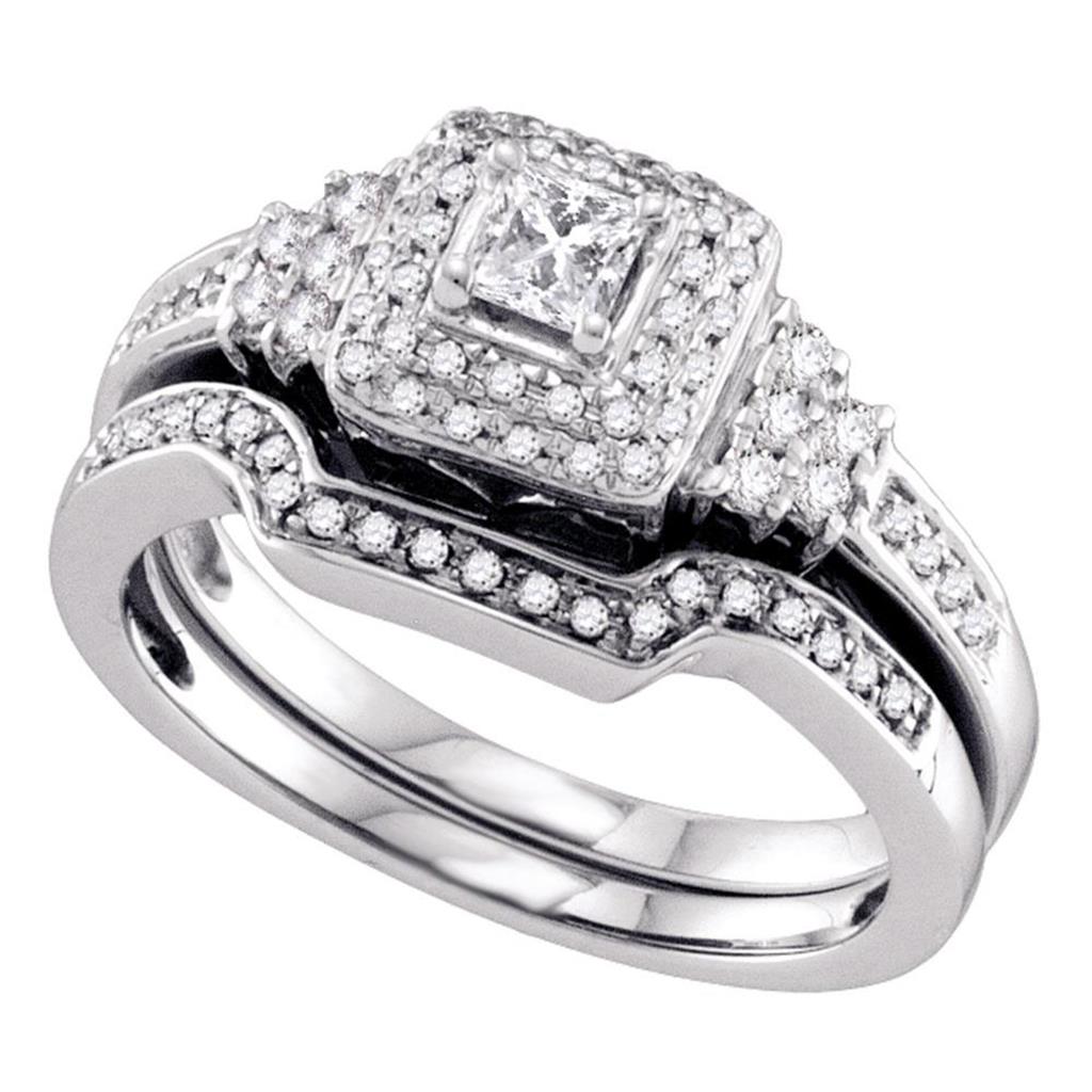 14k White Gold Princess Diamond Bridal Wedding Ring Set 1/2 Cttw (Certified)