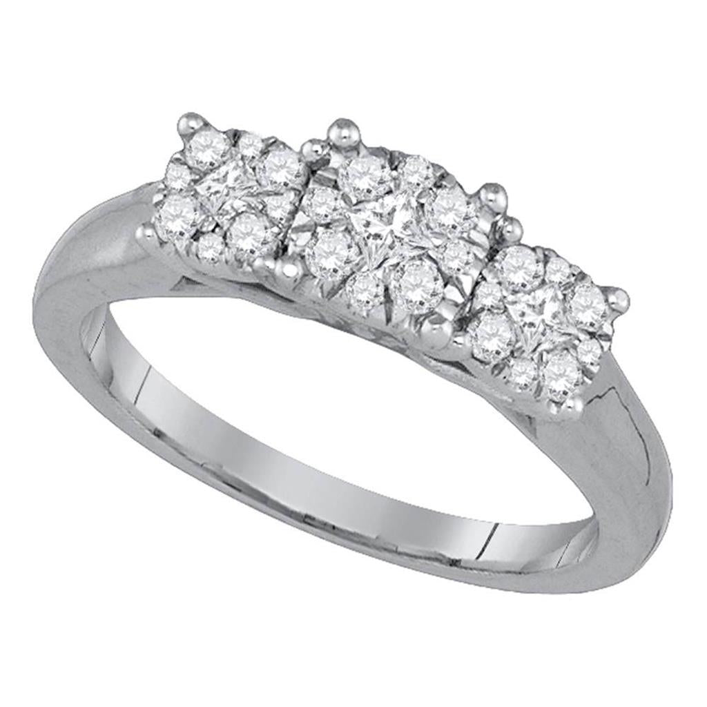 14k White Gold Princess Diamond 3-stone Bridal Engagement Ring 1/2 Cttw