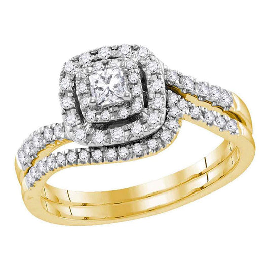 14k Yellow Gold Princess Diamond Bridal Wedding Ring Set 1/2 Cttw (Certified)