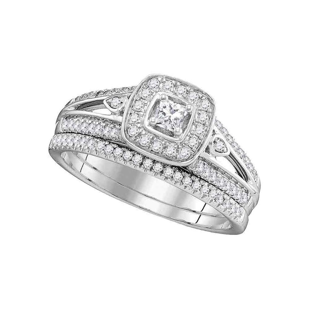 14k White Gold Princess Diamond Bridal Wedding Ring Set 1/2 Cttw