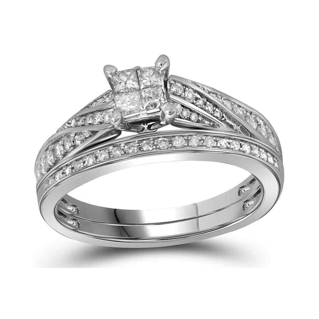 14k White Gold Princess Diamond Bridal Wedding Ring Set 1/2 Cttw