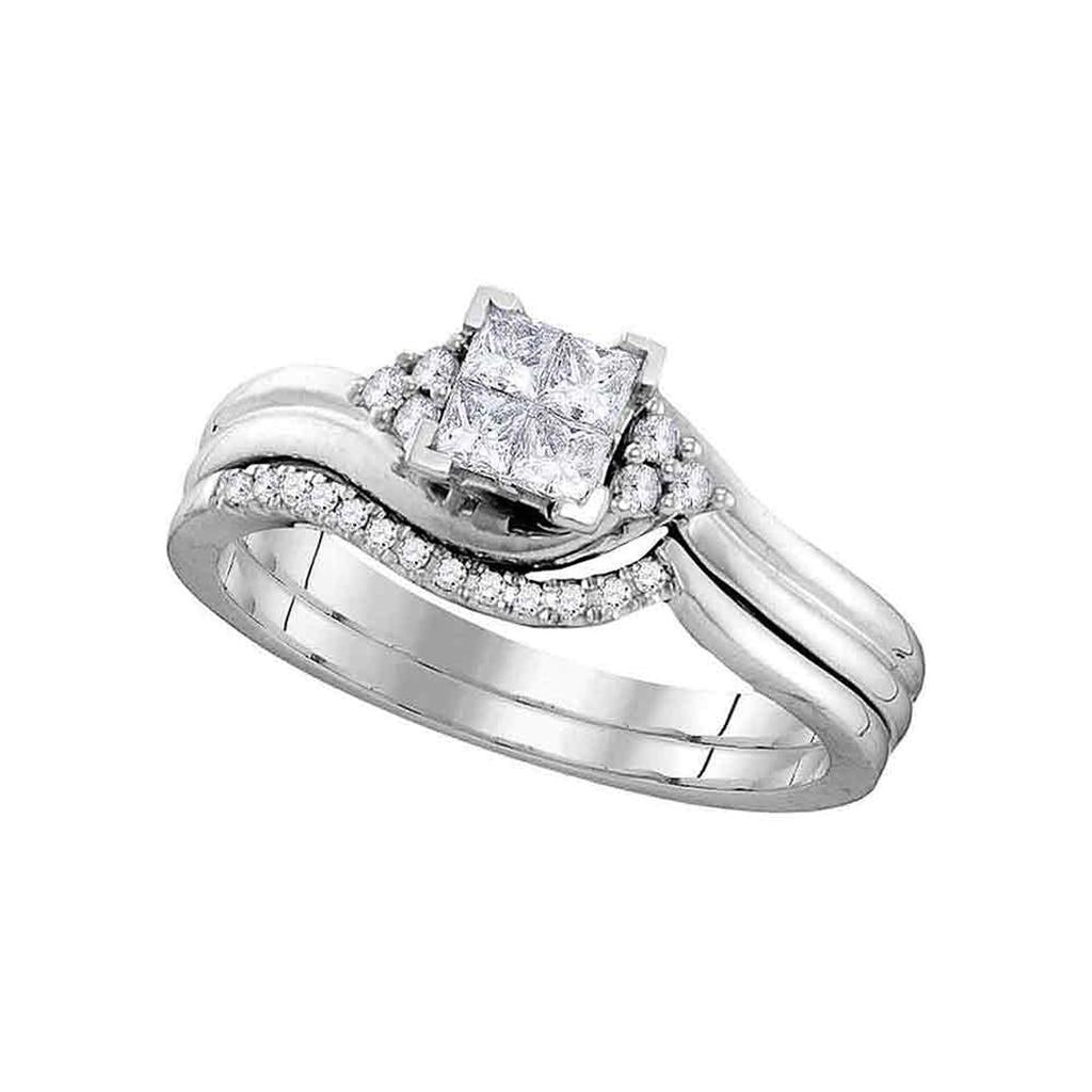14k White Gold Princess Diamond Bridal Wedding Ring Set 1/3 Cttw