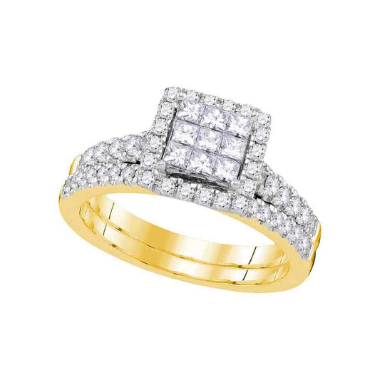 14k Yellow Gold Princess Diamond Bridal Wedding Ring Set 1 Cttw