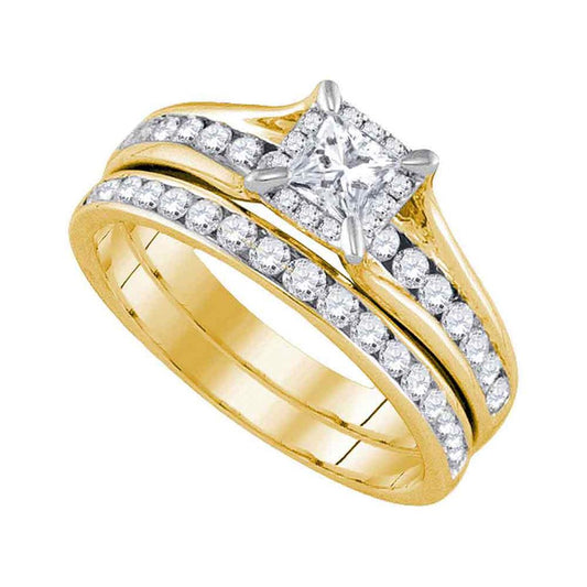 14k Yellow Gold Princess Diamond Bridal Wedding Ring Set 1 Cttw (Certified)