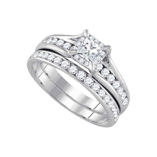 14k White Gold Princess Diamond Bridal Wedding Ring Set 1 Cttw (Certified)