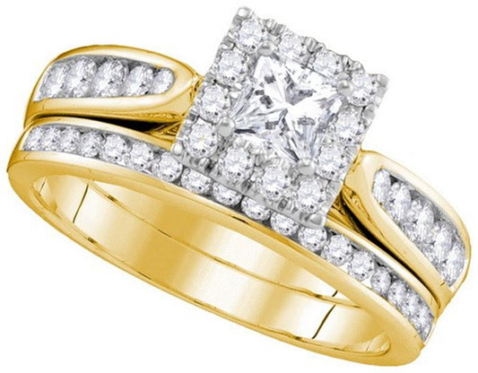 14k Yellow Gold Princess Diamond Bridal Wedding Ring Set 1 Cttw (Certified)