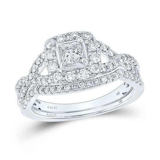 14k White Gold Princess Diamond Twist Bridal Wedding Ring Set 1 Cttw (Certified)