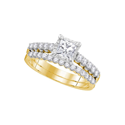 14k Yellow Gold Princess Diamond Bridal Wedding Ring Set 1 Cttw