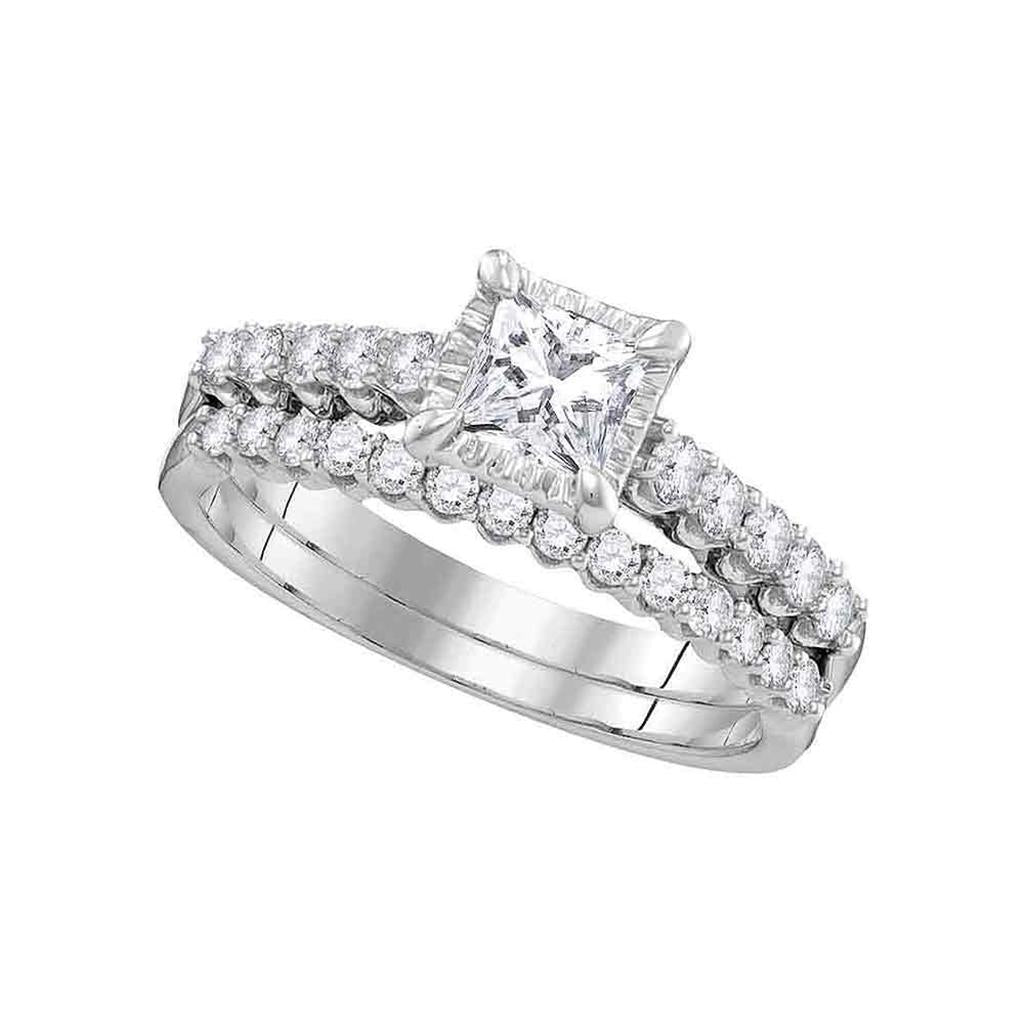 14k White Gold Princess Diamond Bridal Wedding Ring Set 1 Cttw