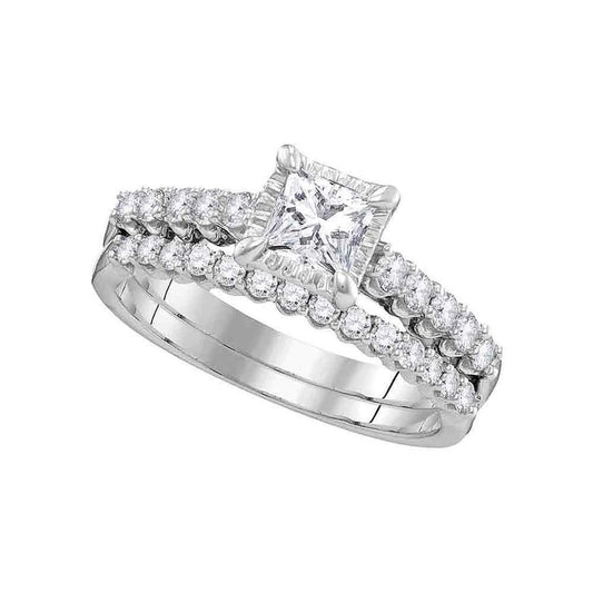 14k White Gold Princess Diamond Bridal Wedding Ring Set 1 Cttw