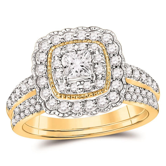 14k Yellow Gold Princess Diamond Bridal Wedding Ring Set 1 Cttw (Certified)