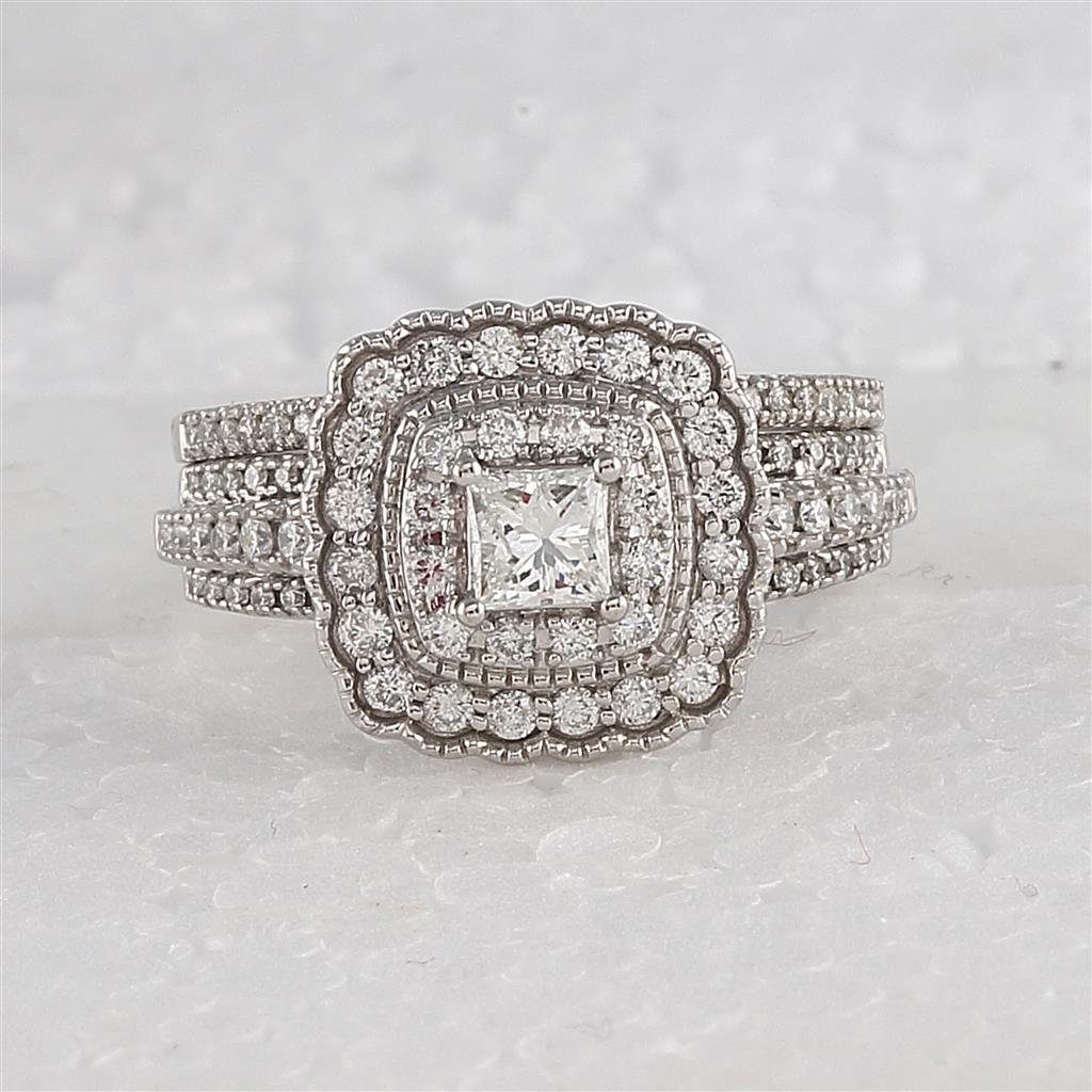 14k White Gold Princess Diamond Bridal Wedding Ring Set 1 Cttw (Certified)