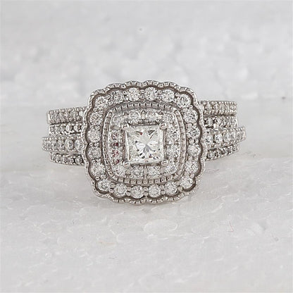 14k White Gold Princess Diamond Bridal Wedding Ring Set 1 Cttw (Certified)