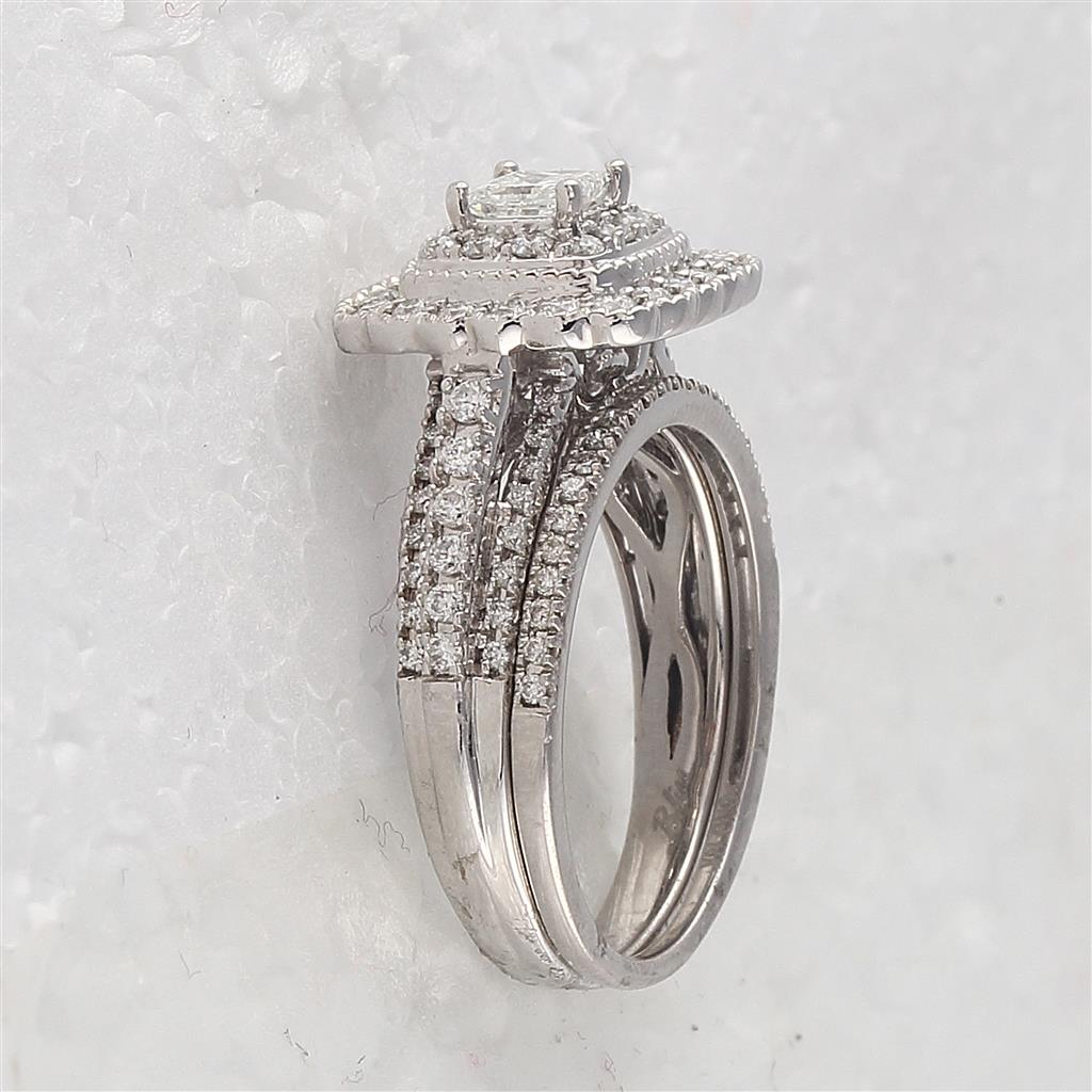 14k White Gold Princess Diamond Bridal Wedding Ring Set 1 Cttw (Certified)