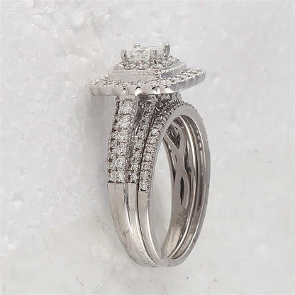14k White Gold Princess Diamond Bridal Wedding Ring Set 1 Cttw (Certified)