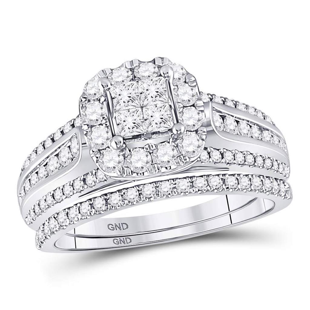 14k White Gold Princess Diamond Bridal Wedding Ring Set 1 Cttw