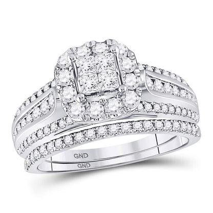 14k White Gold Princess Diamond Bridal Wedding Ring Set 1 Cttw