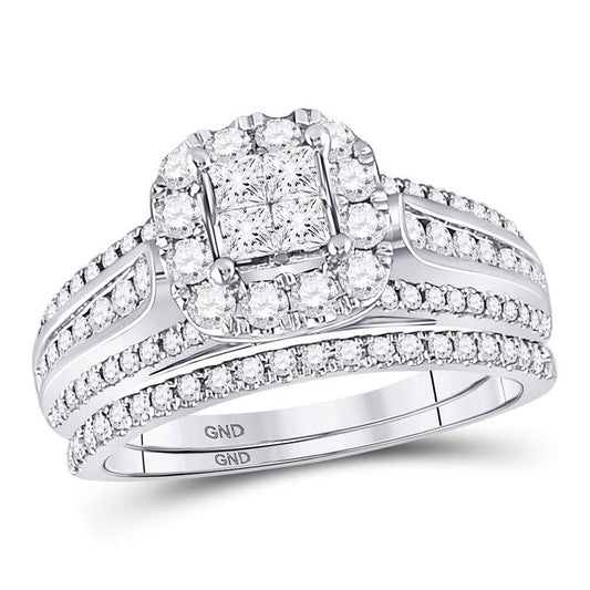 14k White Gold Princess Diamond Bridal Wedding Ring Set 1 Cttw