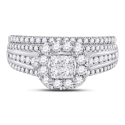 14k White Gold Princess Diamond Bridal Wedding Ring Set 1 Cttw