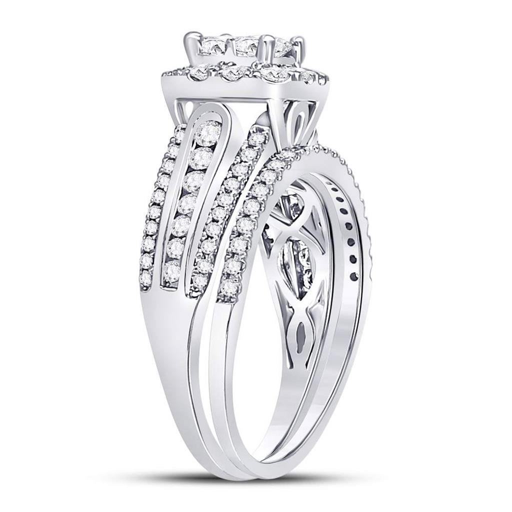 14k White Gold Princess Diamond Bridal Wedding Ring Set 1 Cttw