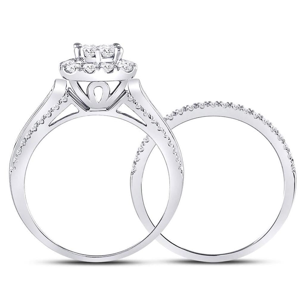 14k White Gold Princess Diamond Bridal Wedding Ring Set 1 Cttw